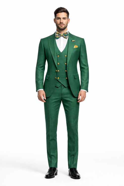 SKU#JA61583 Emerald Green and Gold Tuxedo Suit