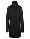 Mens Black Overcoat - Black Slim Fit Wool Blend Short Coat with Detachable Full Zipper