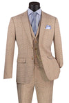 Glen Plaid Men's Slim Fit Vested Summer Business Suit - Beige