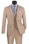 "Men's Slim Fit Glen Plaid Summer Business Suit with Vest, Beige"