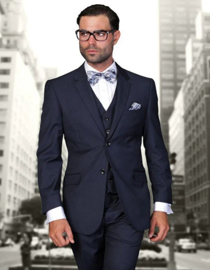 Men’s Big and Tall Navy 3 Piece Suit, Extra Long Modern Fit Formal Wedding Business Suit