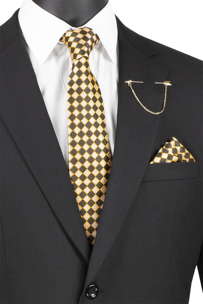 Nola Collection - Black Regular Fit 2 Piece Suit Flat Front Pants with 2â€³ Elastic Waistband