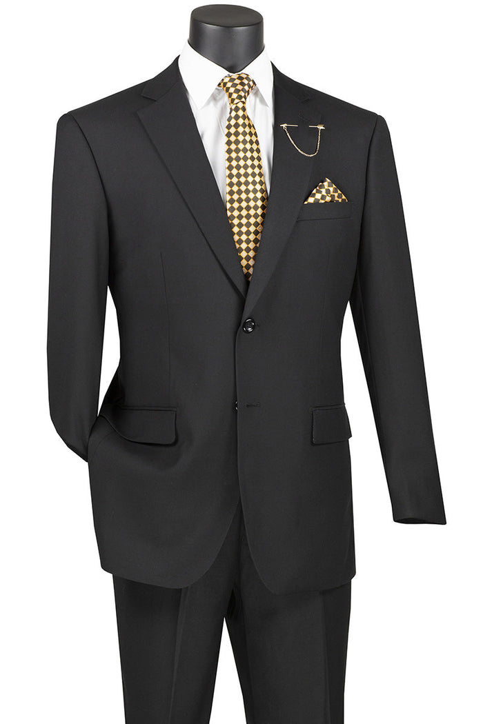 Nola Collection - Black Regular Fit 2 Piece Suit Flat Front Pants with 2â€³ Elastic Waistband