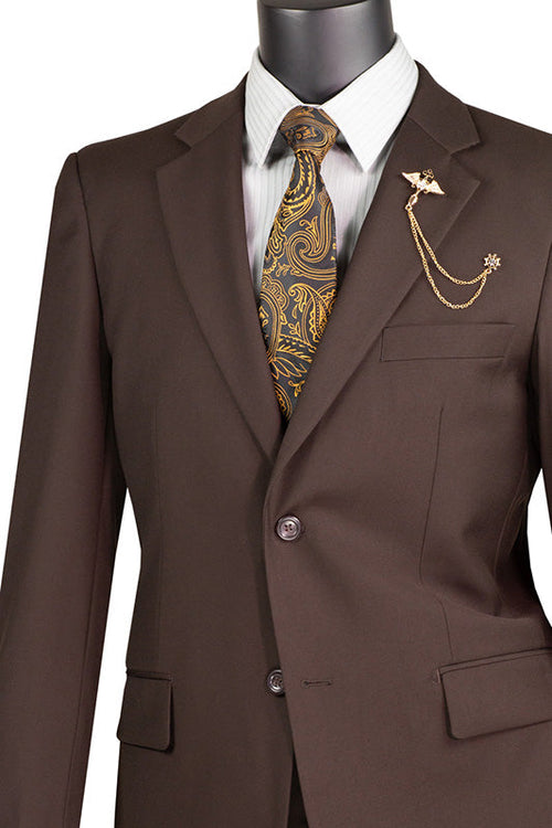 Nola Collection - Brown Regular Fit 2 Piece Suit Flat Front Pants with 2â€³ Elastic Waistband