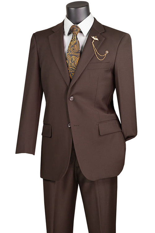 Nola Collection - Brown Regular Fit 2 Piece Suit Flat Front Pants with 2â€³ Elastic Waistband