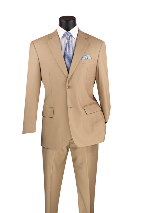 Nola Collection - Light Beige Regular Fit 2 Piece Suit Flat Front Pants with 2â€³ Elastic Waistband