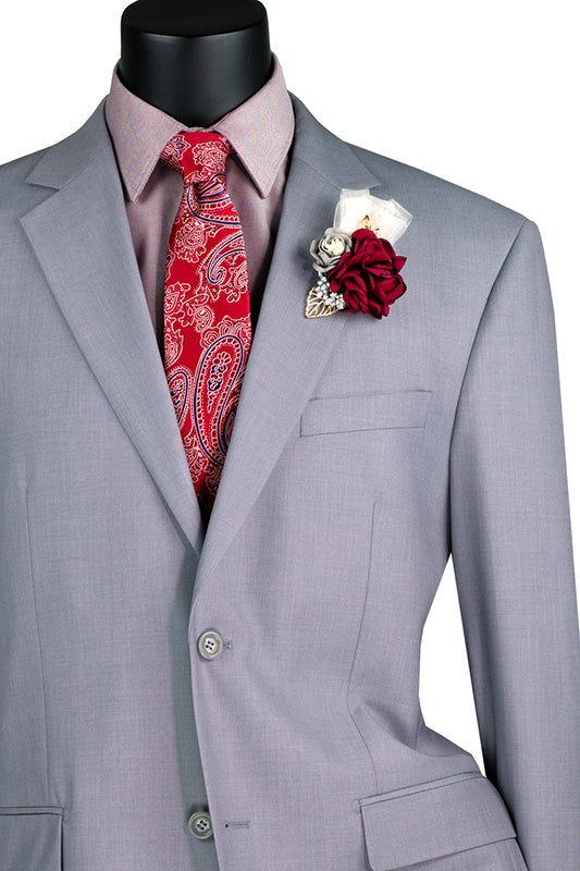 Nola Collection - Light Gray Regular Fit 2 Piece Suit Flat Front Pants with 2â€³ Elastic Waistband