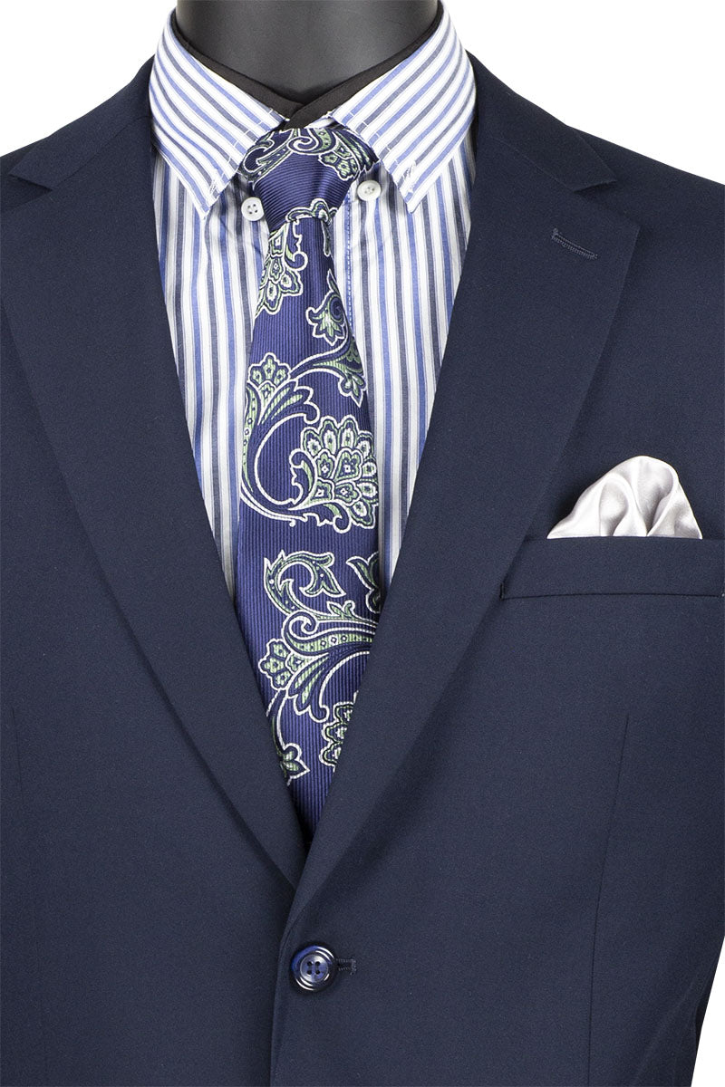 Nola Collection - Navy Regular Fit 2 Piece Suit Flat Front Pants with 2â€³ Elastic Waistband