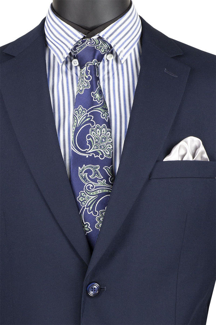 Nola Collection - Navy Regular Fit 2 Piece Suit Flat Front Pants with 2â€³ Elastic Waistband