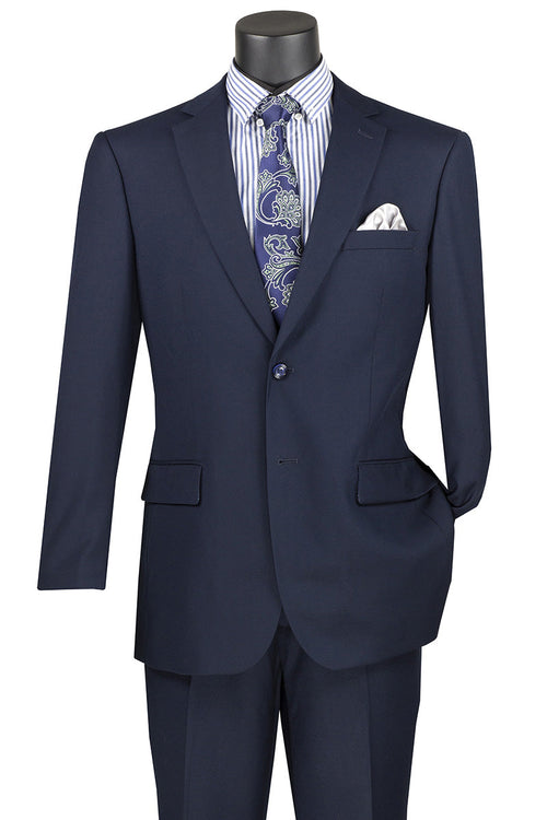 Nola Collection - Navy Regular Fit 2 Piece Suit Flat Front Pants with 2â€³ Elastic Waistband