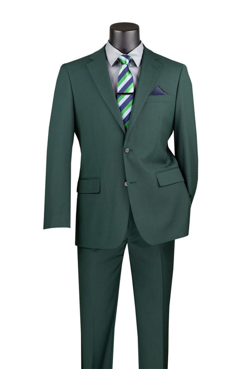 Nola Collection - Hunter Green Regular Fit 2 Piece Suit Flat Front Pants with 2″ Elastic Waistband