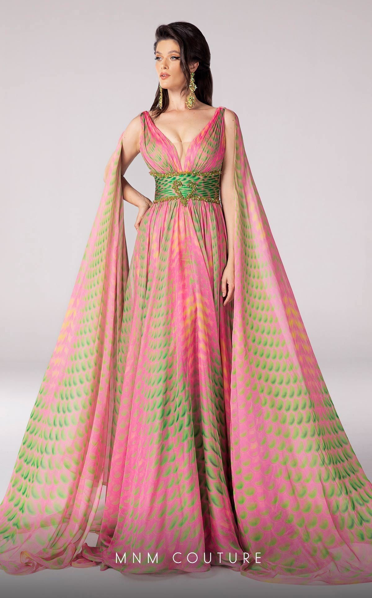 Fouad Sarkis F02828 Plunging Neck Cape Gown