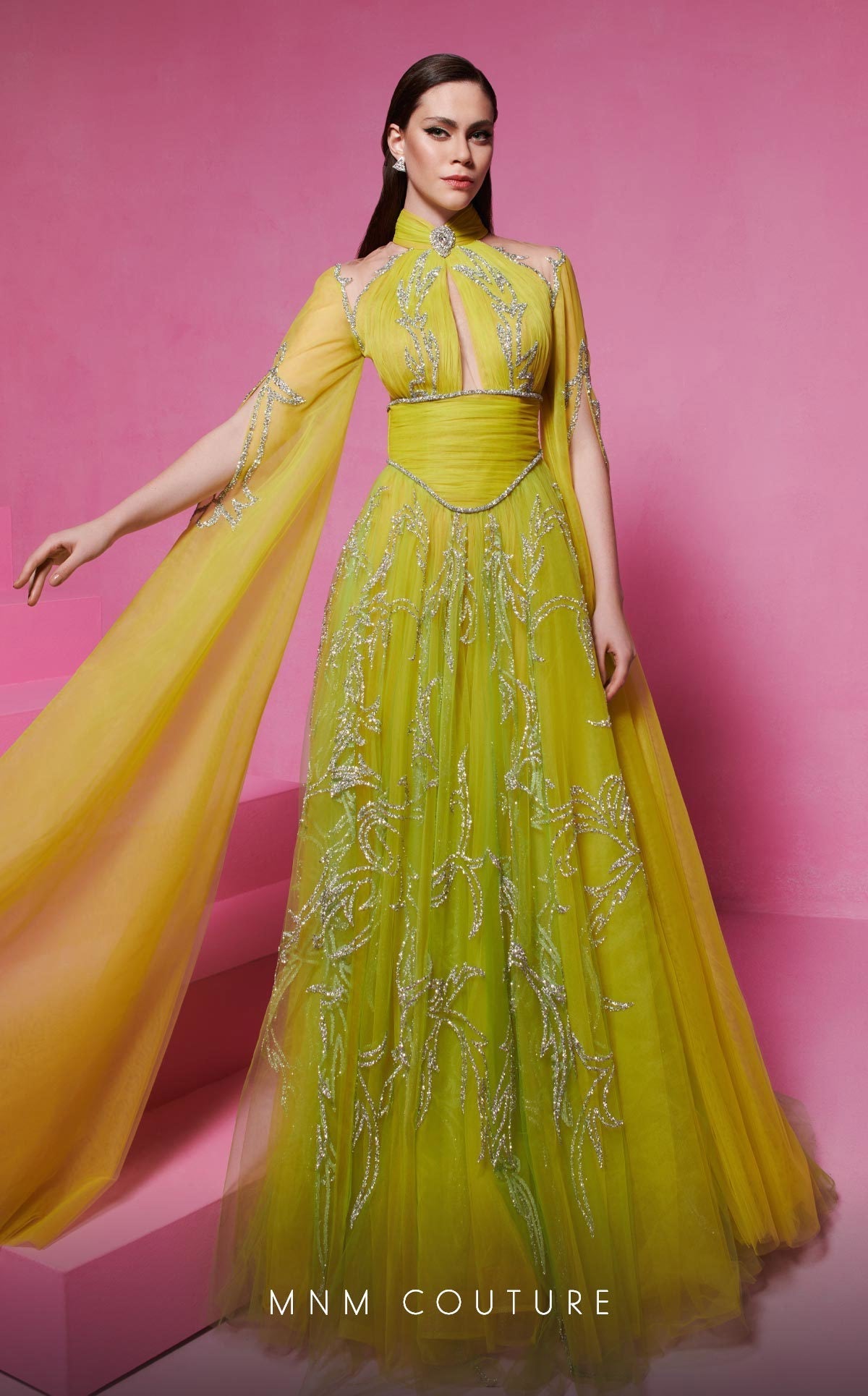 Fouad Sarkis F02844 Gold Embellished Evening Gown