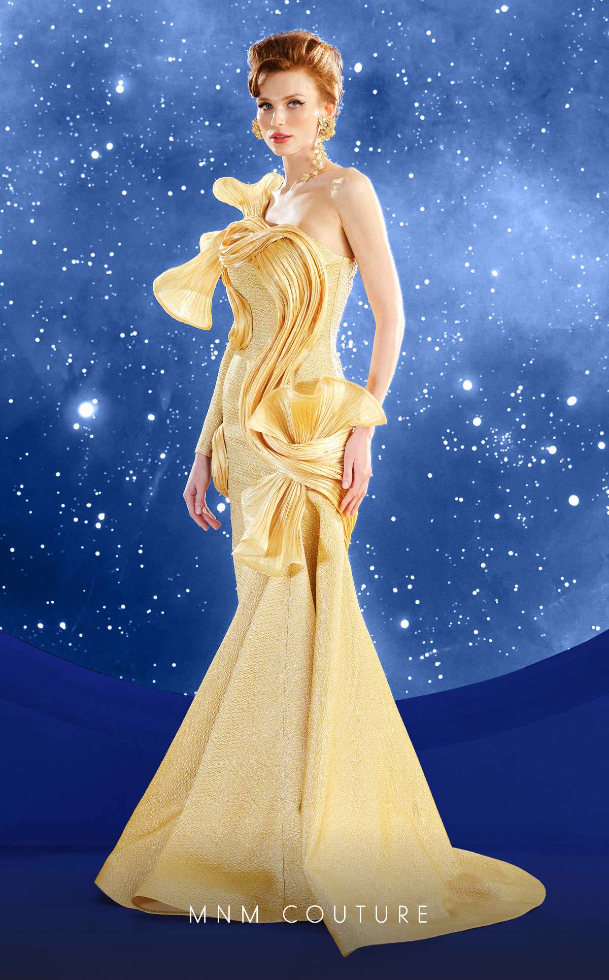 Fouad Sarkis F02863 One-Shoulder Sculptural Gown
