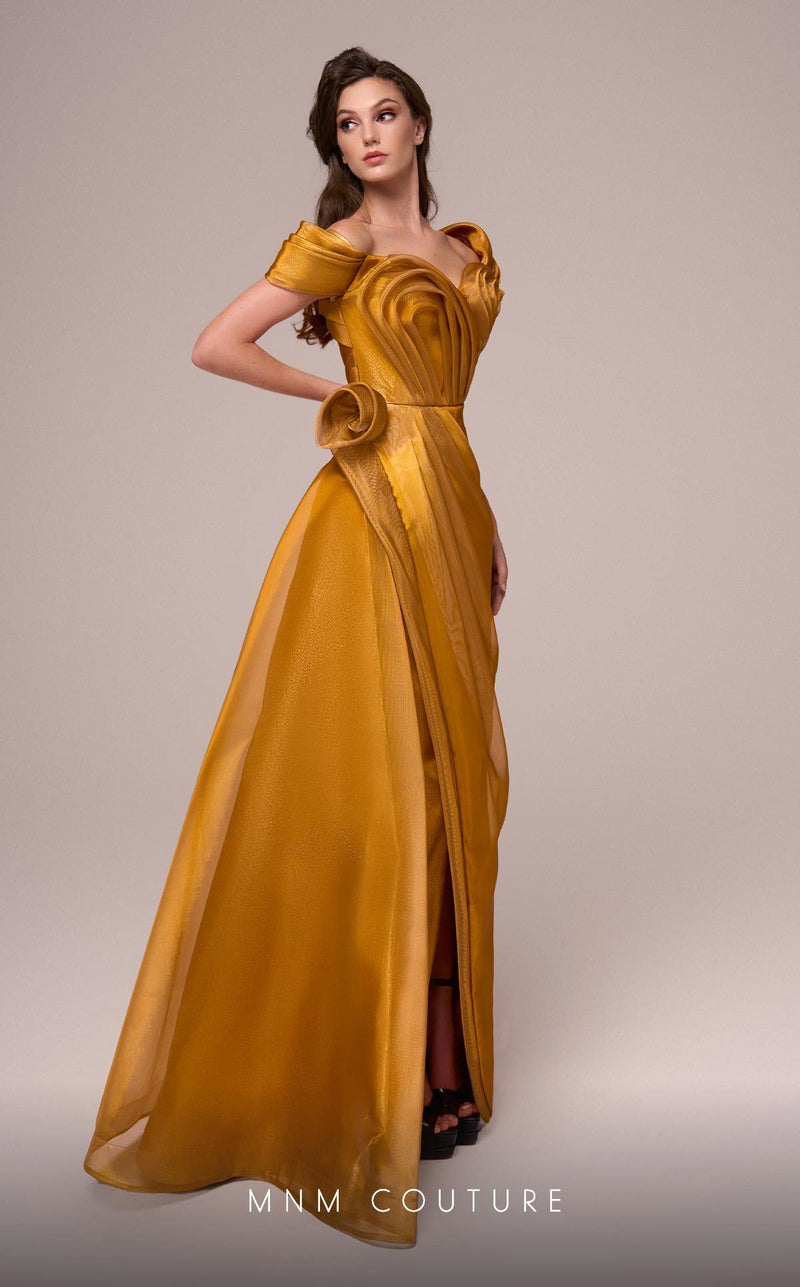 Fouad Sarkis F02884 Draped Off-Shoulder Gown