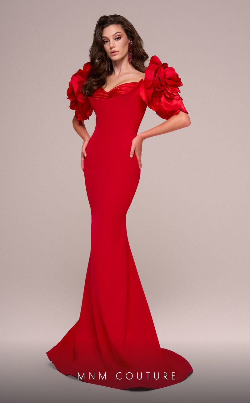 Fouad Sarkis F02886 Floral Sleeve Mermaid Gown