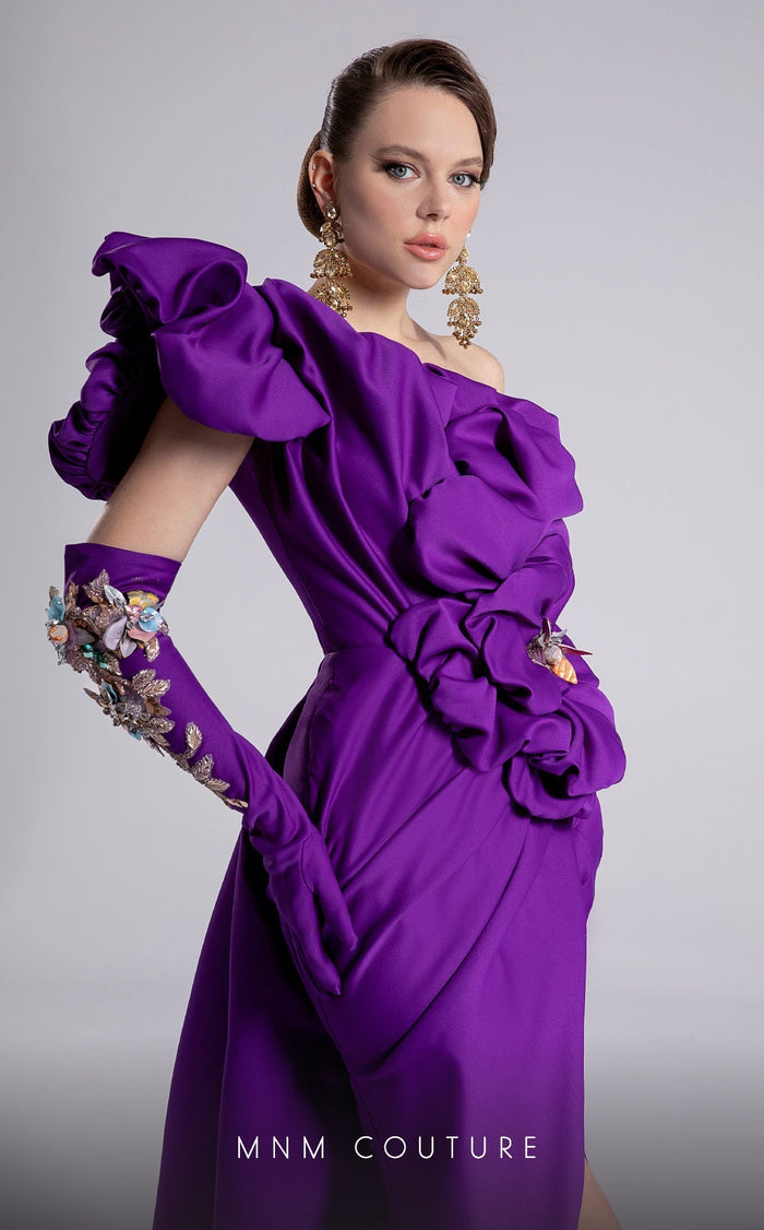 Fouad Sarkis F02904 One-Shoulder Column Gown with Train