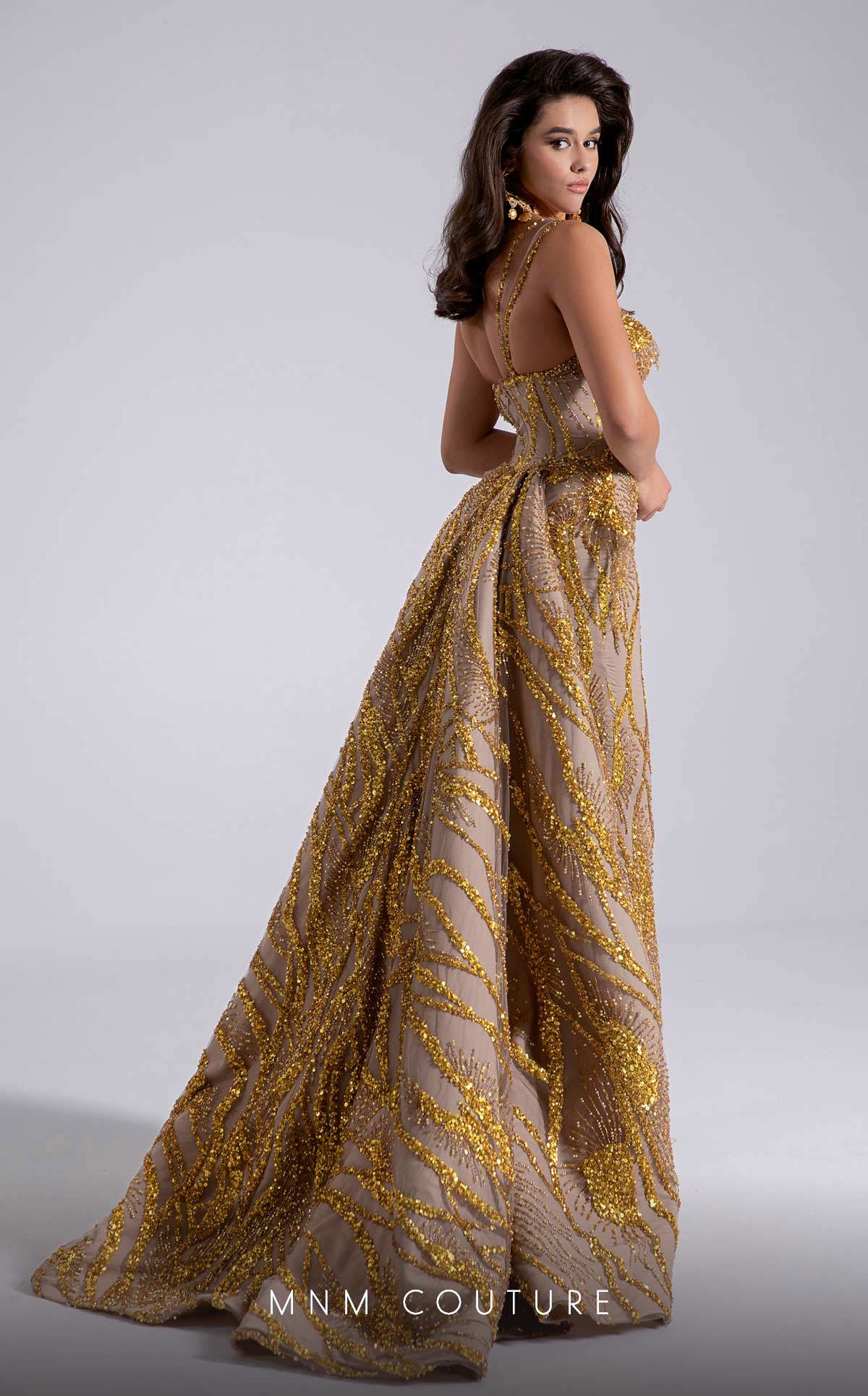 Fouad Sarkis F02914 One-Shoulder Evening Gown in Gold
