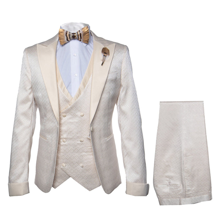 Rossi Man FORD RM1913 â€“ Slim Fit 3-Piece Suit for Men in Off-White | Classic Style for Formal Occasions