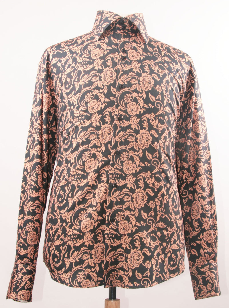 "Floral Pattern Men's Sports Shirt - Regular Fit, Black & Gold"