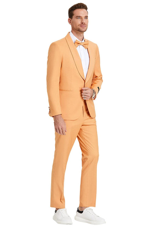 "Tangerine Orange Men's Wedding Suit - One Button Shawl Lapel Dinner Jacket"