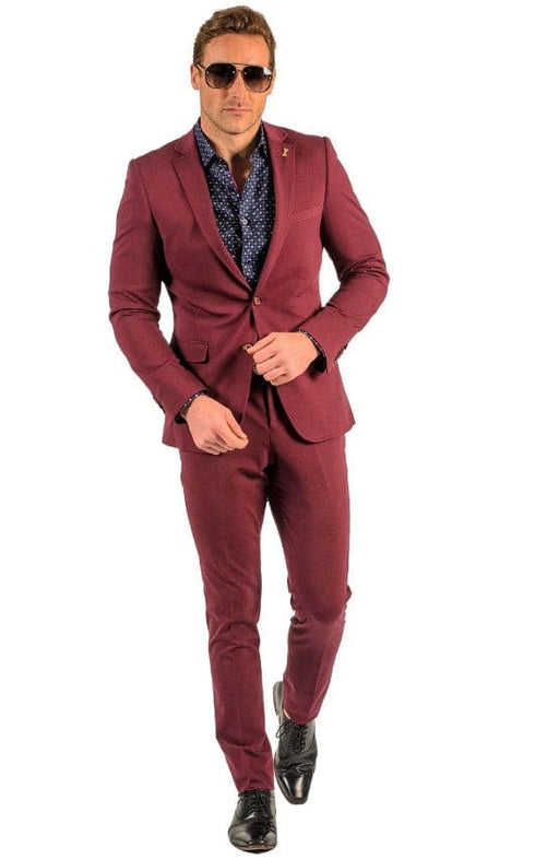 Stretch Fabric Suits - Slim Fit Suit in Color Burgundy - Giovanni Testi 2 button stretch Burgundy Travel Suit GTRVL2N-01 BURGANDY