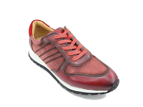 Calfskin Leather and Canvas Inlay Fashion Sneaker