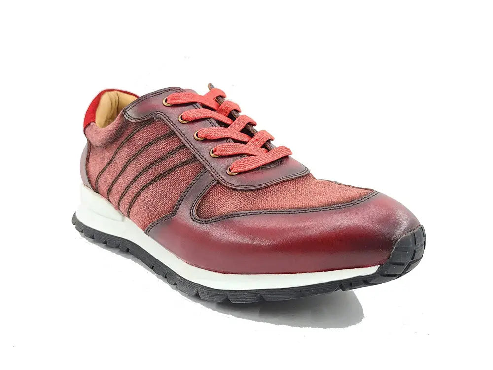 Calfskin Leather and Canvas Inlay Fashion Sneaker