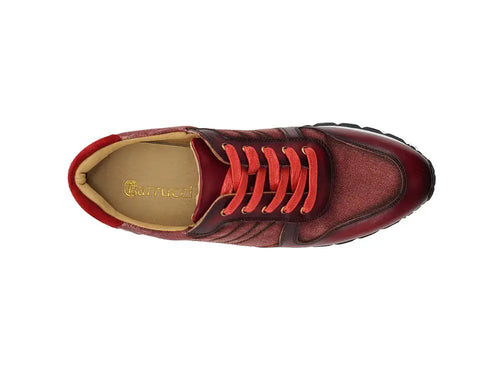 Calfskin Leather and Canvas Inlay Fashion Sneaker