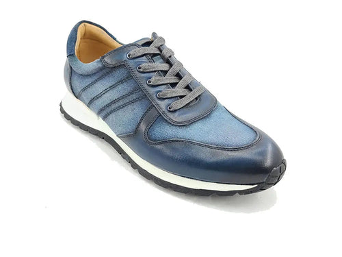 Calfskin Leather and Canvas Inlay Fashion Sneaker