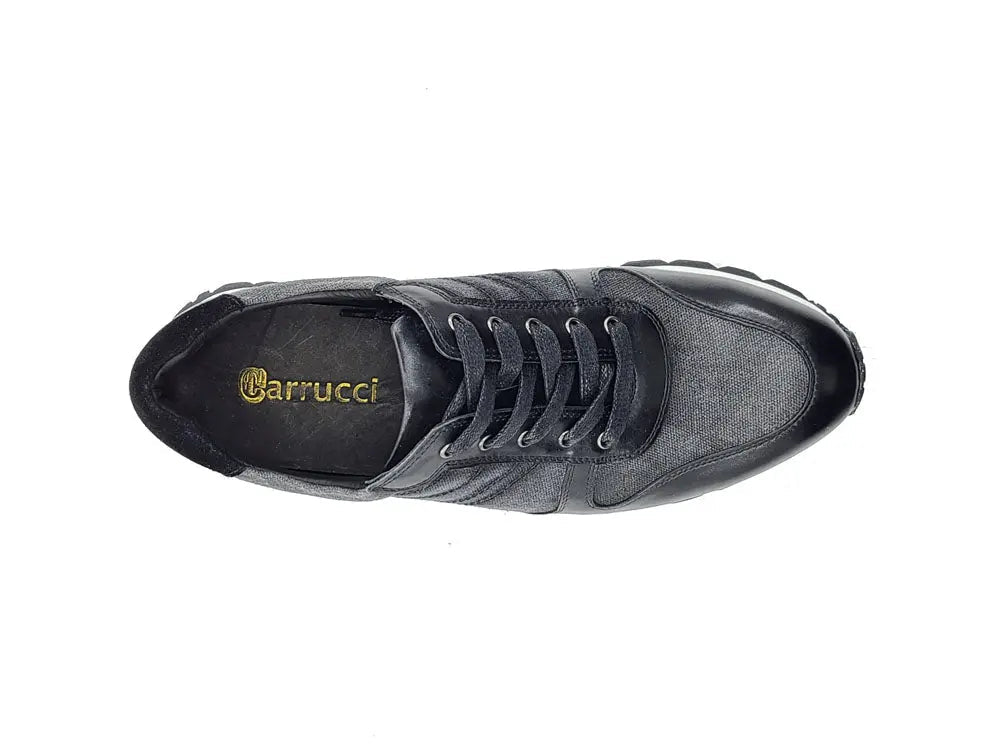 Calfskin Leather and Canvas Inlay Fashion Sneaker