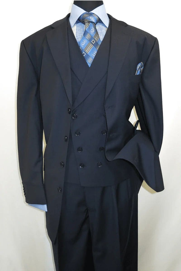 Mens 4 Button Double Breasted Vest Suit in Navy