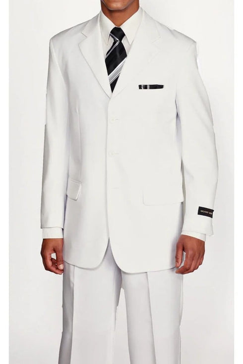 Mens 3 Button Polyester Fashion Suit in White