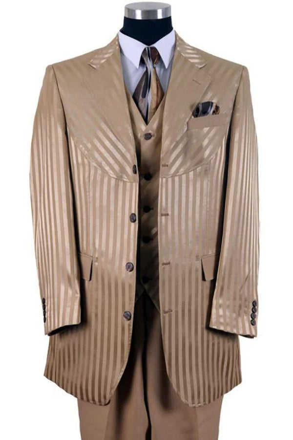 Mens 4 Button Diagonal Tonal Stripe Fashion Suit in Tan