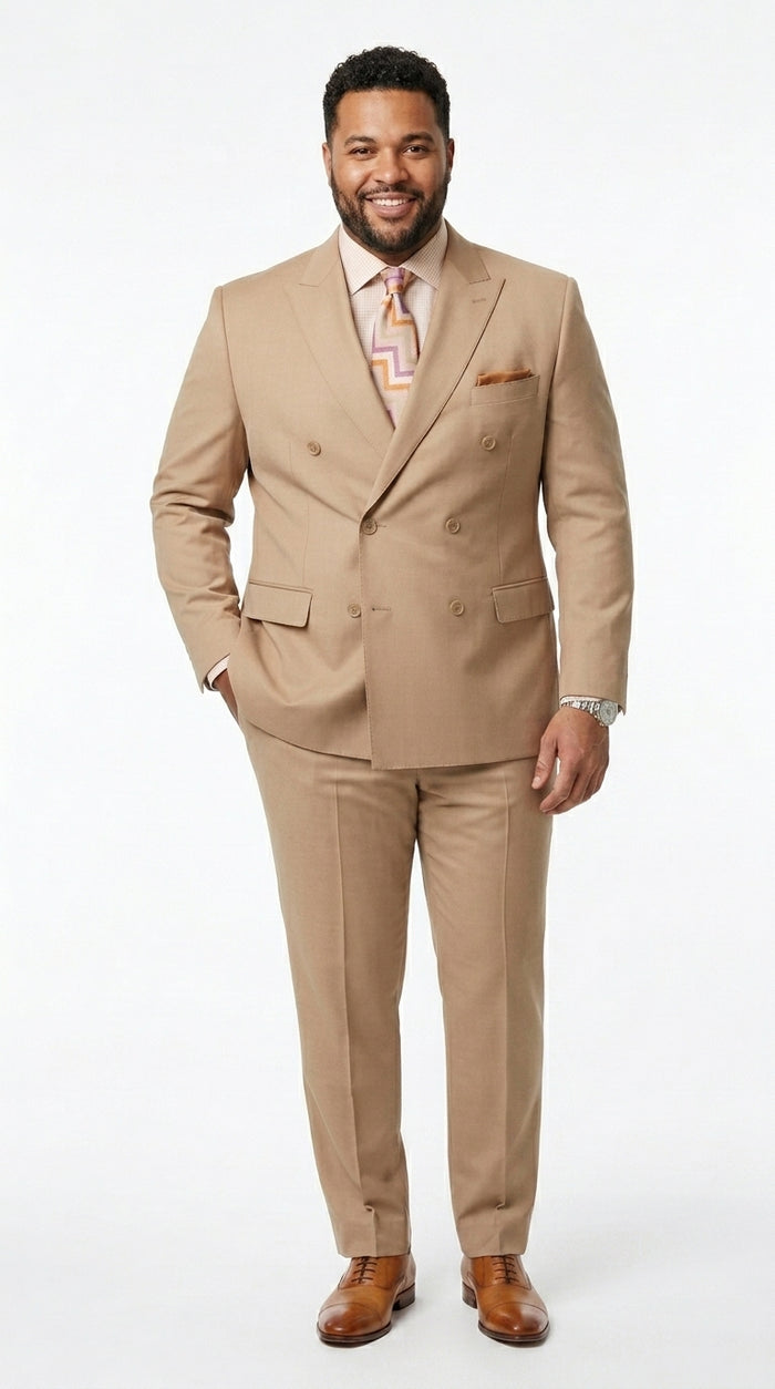 Men’s Camel Double Breasted Wool Feel Suit, Classic Luxury Formal Wedding Business Dress Suit