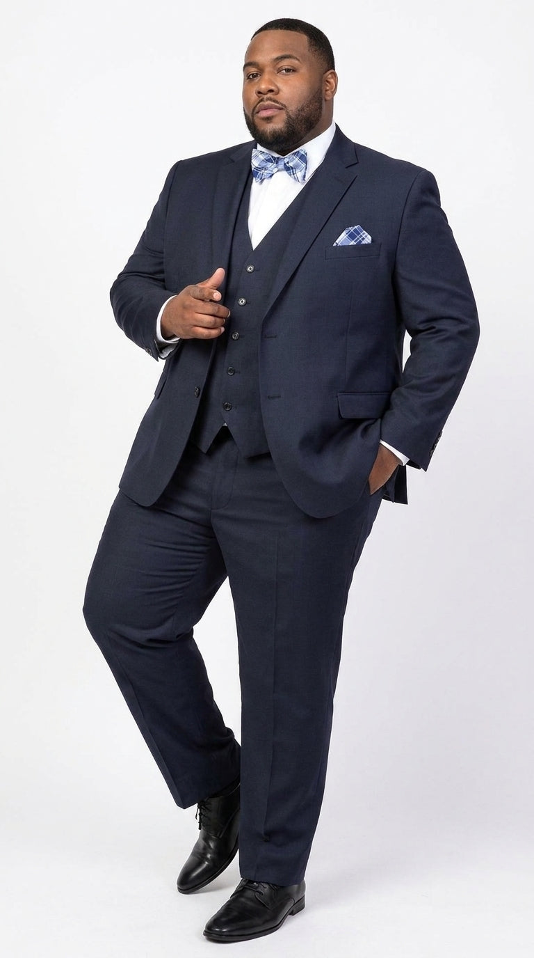 Men’s Big and Tall Navy 3 Piece Suit, Extra Long Modern Fit Formal Wedding Business Suit
