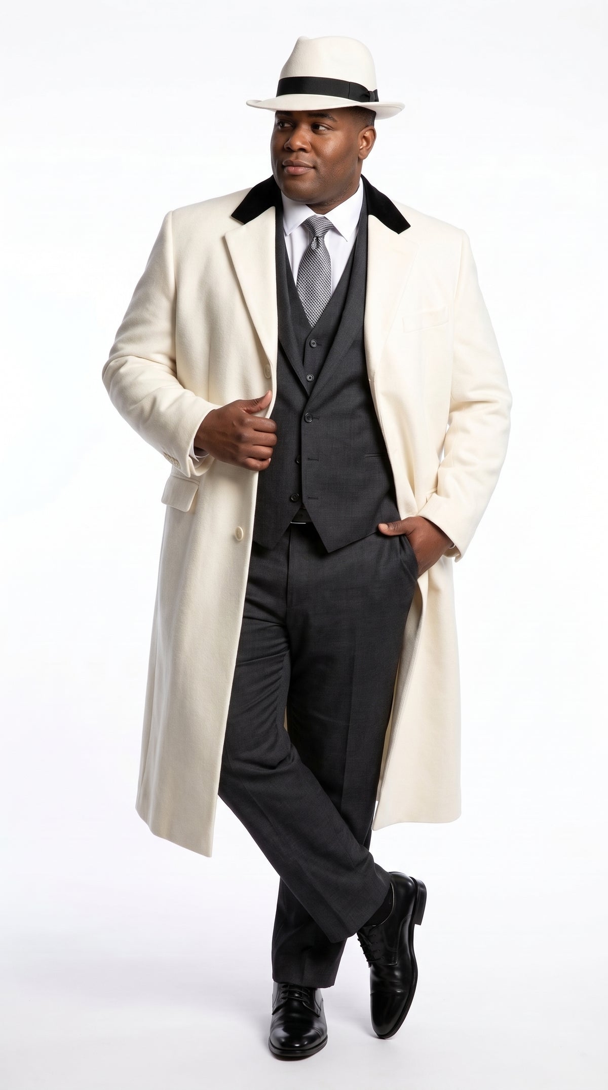 Men’s White Full-Length Trench Coat – Classic Formal Overcoat & Dress Topcoat for Men