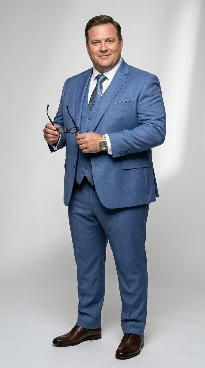 Men’s Steel Blue 3 Piece Prom Suit, Dusty Blue Vested Wedding Formal Suit Set