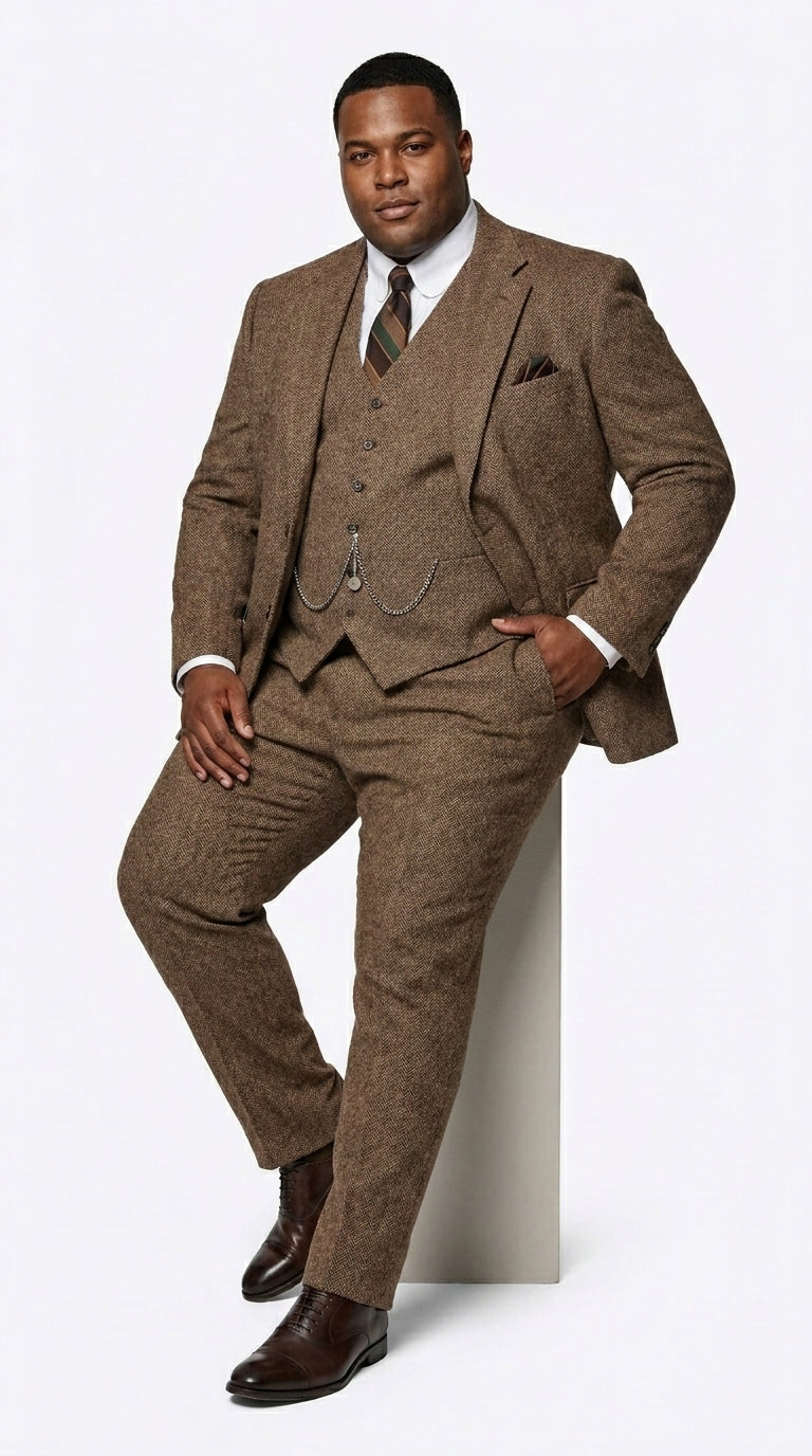 Men’s Great Gatsby Costume Package, Brown 1920s Suit with Vest, Pants, Shirt and Tie