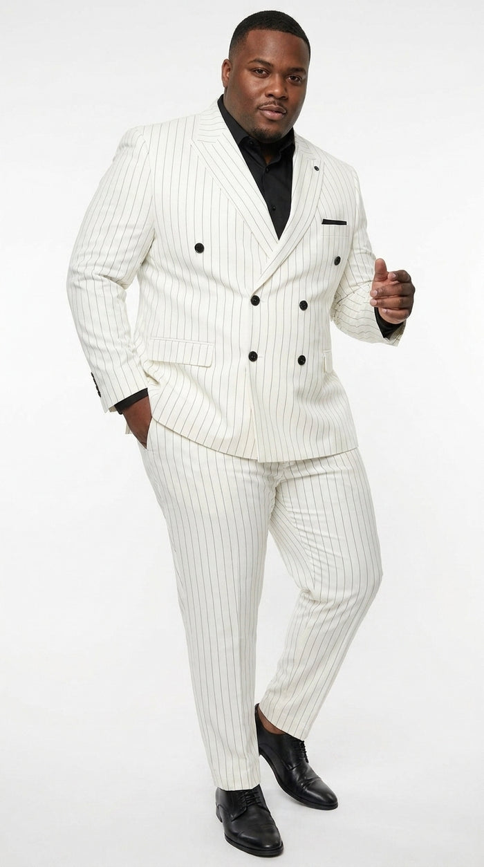 Men’s White Pinstripe Double Breasted Suit – Vintage 1920s 1940s Gangster Dress Suit