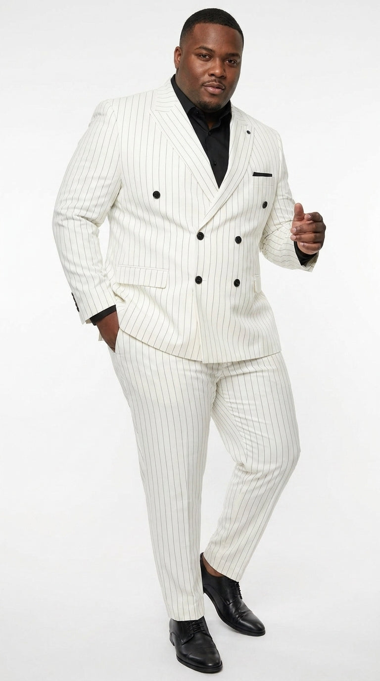 Men’s White Pinstripe Double Breasted Suit – Vintage 1920s 1940s Gangster Dress Suit