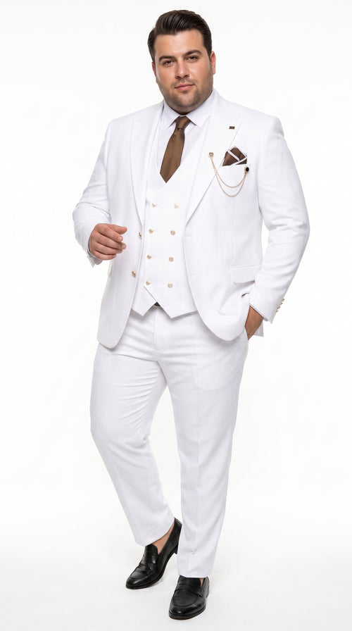 Men’s White and Gold Prom Tuxedo Suit with Double Breasted Vest, Formal Wedding Suit