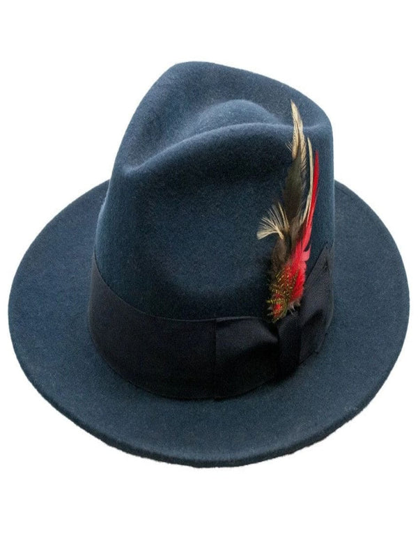 Navy Blue Dress Hat 1920s Fedora Style - Mens Classic Wool Fedora Dress Hat in Navy Blue