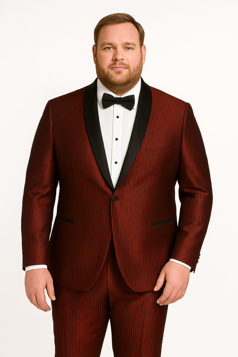 Men's Burgundy Shiny Tuxedo with Black Satin Shawl Lapel â€“ Ultra Slim Fit Party & Prom Suit
