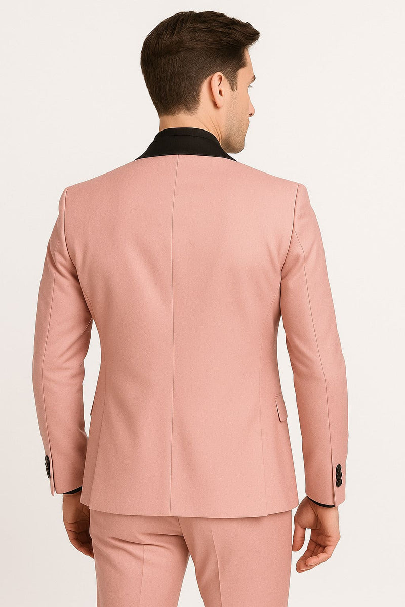 Men's Light Pink 3-Piece Tuxedo Suit with Black Satin Shawl Lapel â€“ Formal Wear - Ultra Slim Fitted in Blush color