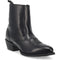 Laredo Fletcher black leather ankle boots with a round toe. Crafted from smooth black leather, they feature decorative stitching and a slight heel. Include a back loop for easy wear.
