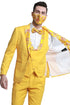 Mens One Button Vested Prom and Wedding Tuxedo Floral Peak Lapel Yellow Gold