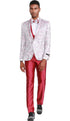 Mens One Button Vested Floral Print Prom and Wedding Tuxedo Pink Satin Vest and Pants