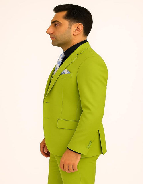 Men's Lime Green Three-Piece Suit with Floral Tie â€“ Slim Fit Tuxedo for Weddings & Parties