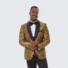Gold Suit For Prom - Gold Blazer + Matching Pants + Gold Tuxedo with Floral Design Four Piece Set - Wedding - Prom